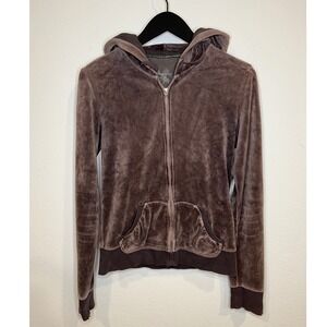 Express Womens Hoodie Velour Full Zip Y2K Brown Medium
